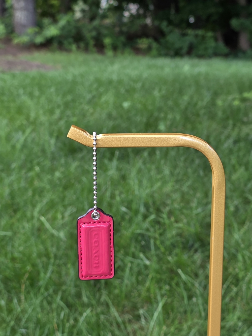 Coach Small Hot Pink Patent Leather Hangtag W/ Silver Ball Chain